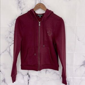 TRUE RELIGION Maroon Zip-Up Hoodie with Chest Logo Size Medium